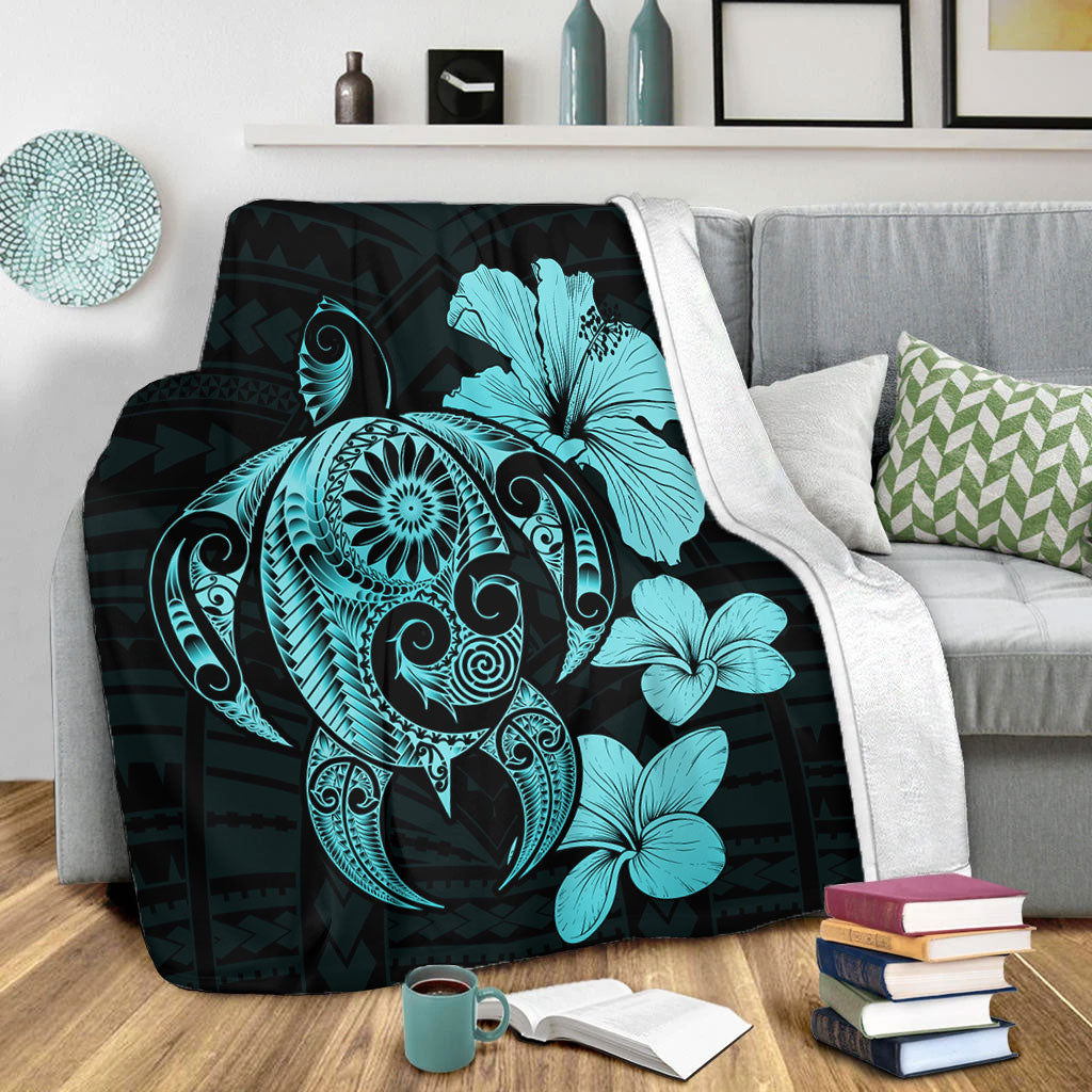 Hawaii Premium Blanket Hibiscus Plumeria Mix Polynesian Turtle-Myprintsy