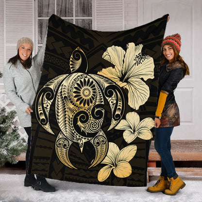 Hawaii Premium Blanket Hibiscus Plumeria Mix Polynesian Turtle-Myprintsy