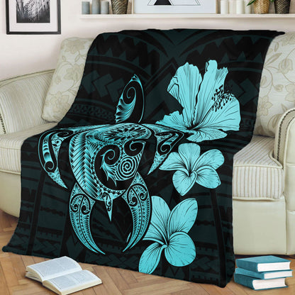 Hawaii Premium Blanket Hibiscus Plumeria Mix Polynesian Turtle-Myprintsy