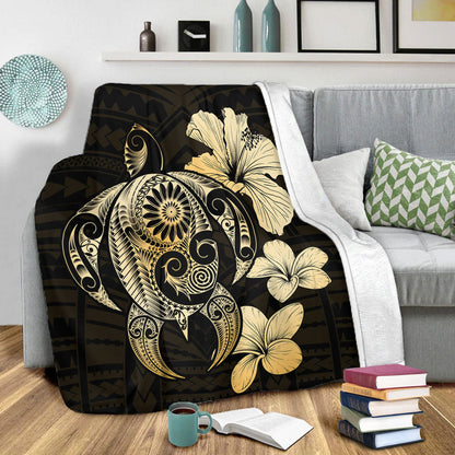Hawaii Premium Blanket Hibiscus Plumeria Mix Polynesian Turtle-Myprintsy