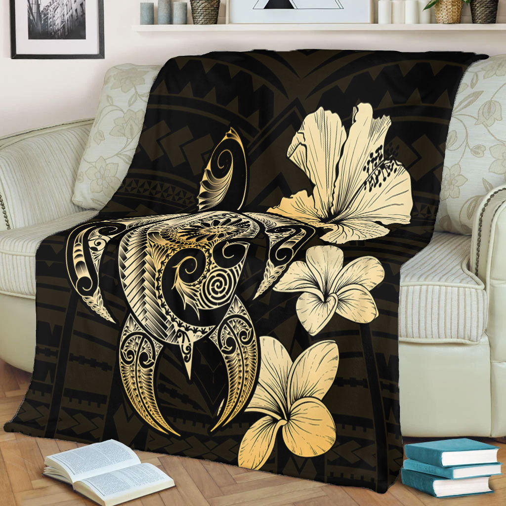 Hawaii Premium Blanket Hibiscus Plumeria Mix Polynesian Turtle-Myprintsy