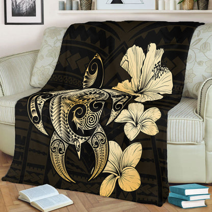 Hawaii Premium Blanket Hibiscus Plumeria Mix Polynesian Turtle-Myprintsy