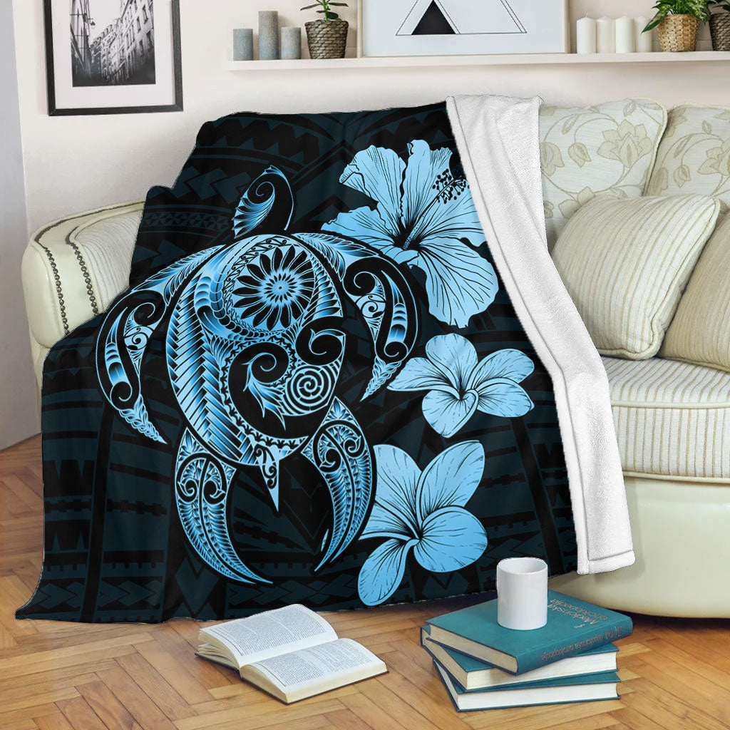 Hawaii Premium Blanket Hibiscus Plumeria Mix Polynesian Turtle-Myprintsy