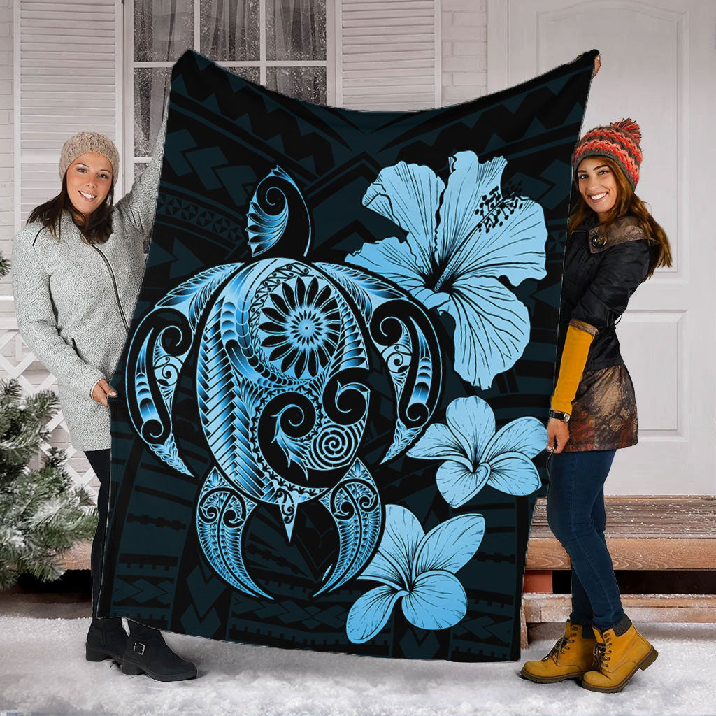 Hawaii Premium Blanket Hibiscus Plumeria Mix Polynesian Turtle-Myprintsy