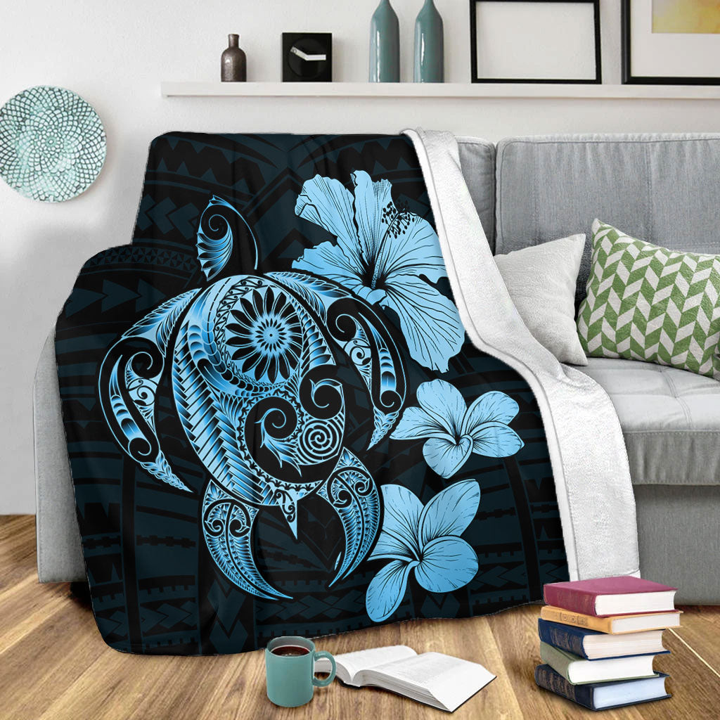 Hawaii Premium Blanket Hibiscus Plumeria Mix Polynesian Turtle-Myprintsy