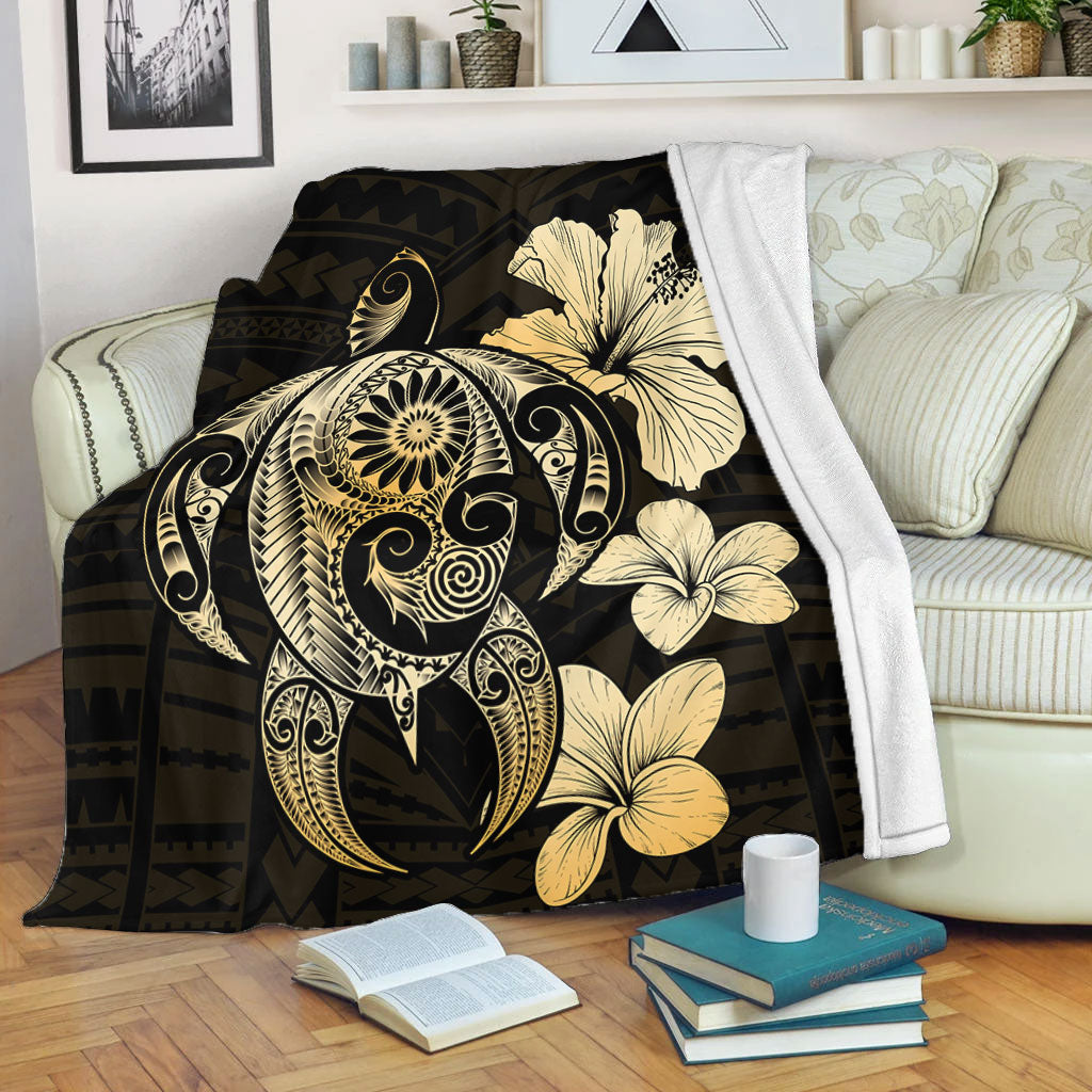 Hawaii Premium Blanket Hibiscus Plumeria Mix Polynesian Turtle-Myprintsy