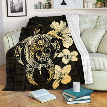 Hawaii Premium Blanket Hibiscus Plumeria Mix Polynesian Turtle-Myprintsy