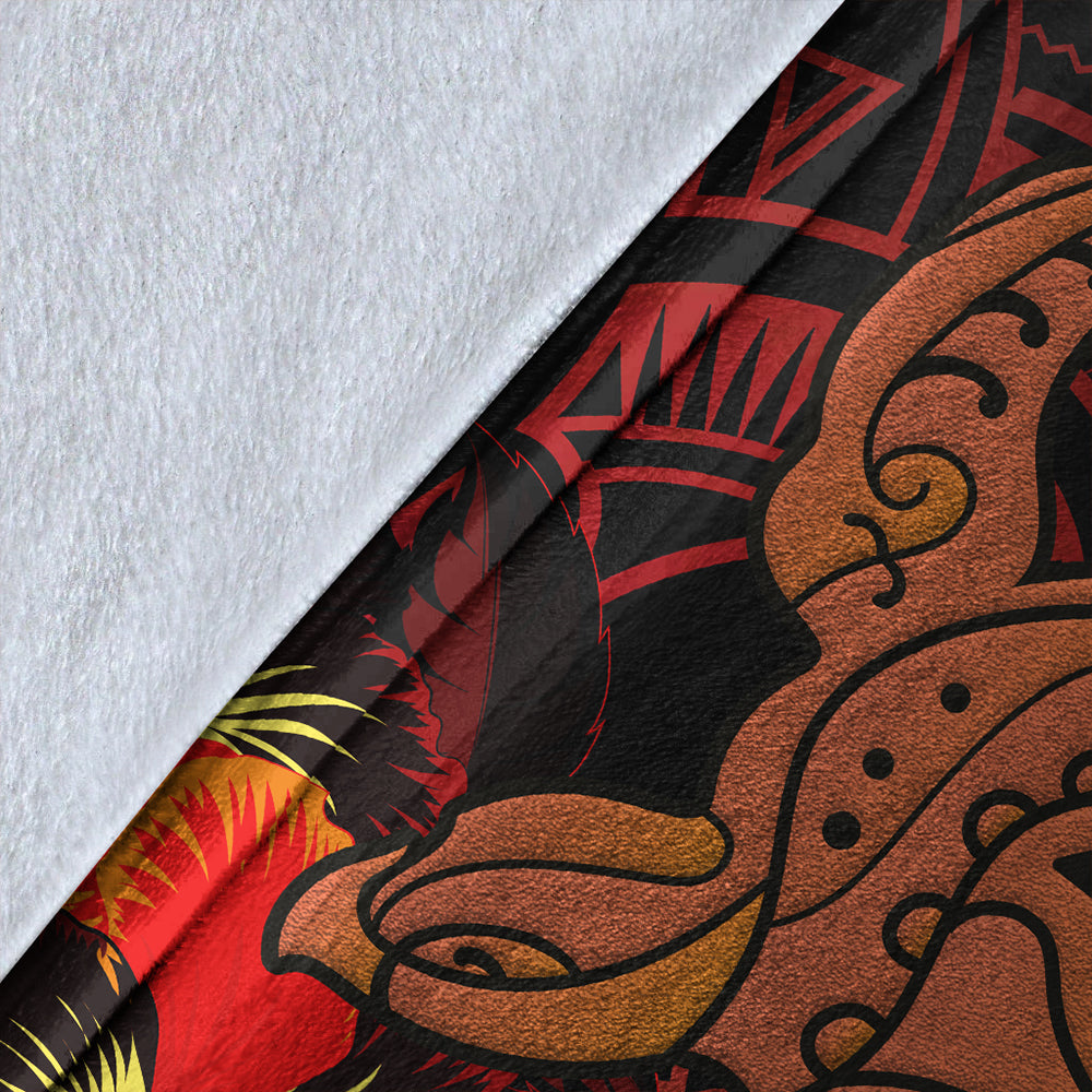 Hawaii Premium Blanket Hibiscus Polynesian Red Big Turtle-Myprintsy