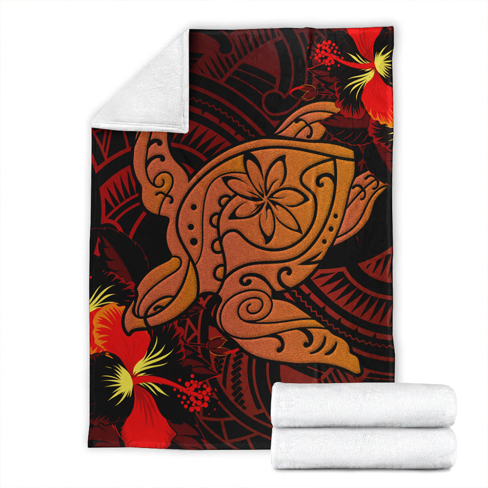Hawaii Premium Blanket Hibiscus Polynesian Red Big Turtle-Myprintsy