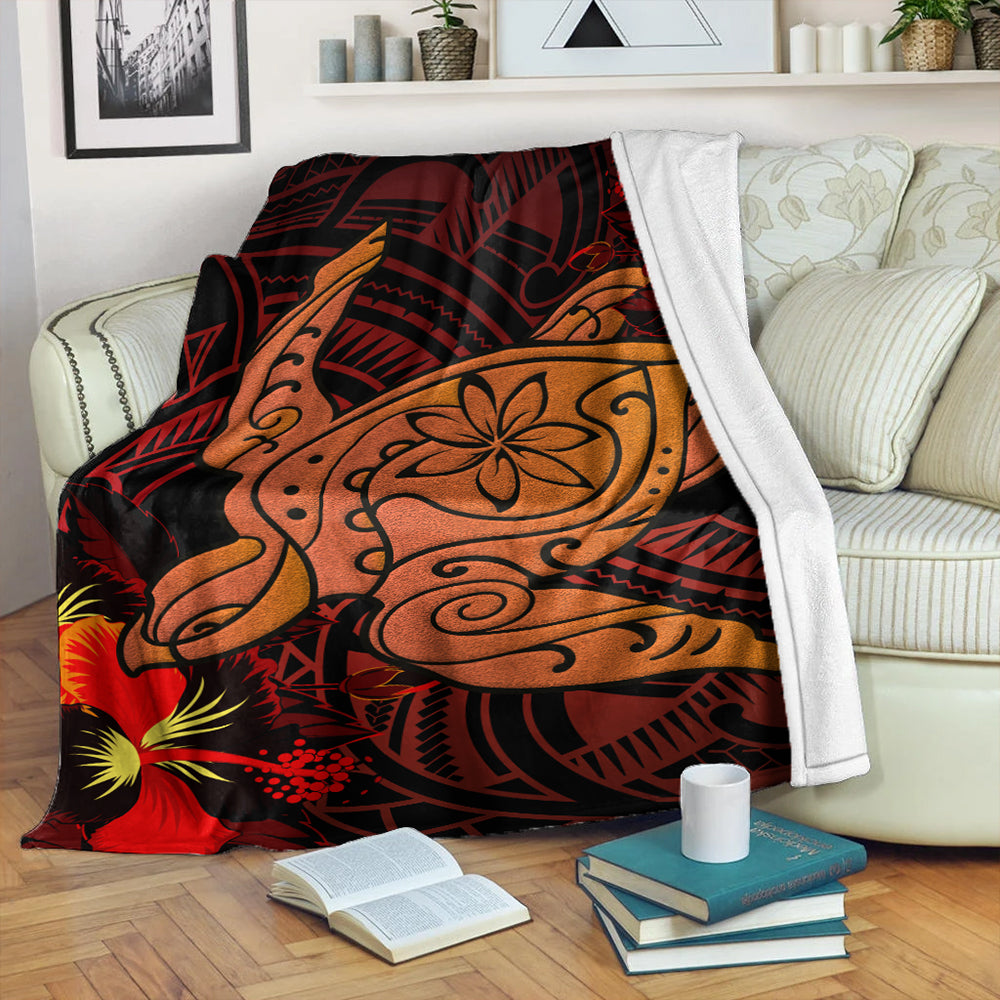 Hawaii Premium Blanket Hibiscus Polynesian Red Big Turtle-Myprintsy