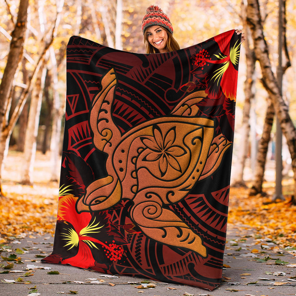 Hawaii Premium Blanket Hibiscus Polynesian Red Big Turtle-Myprintsy