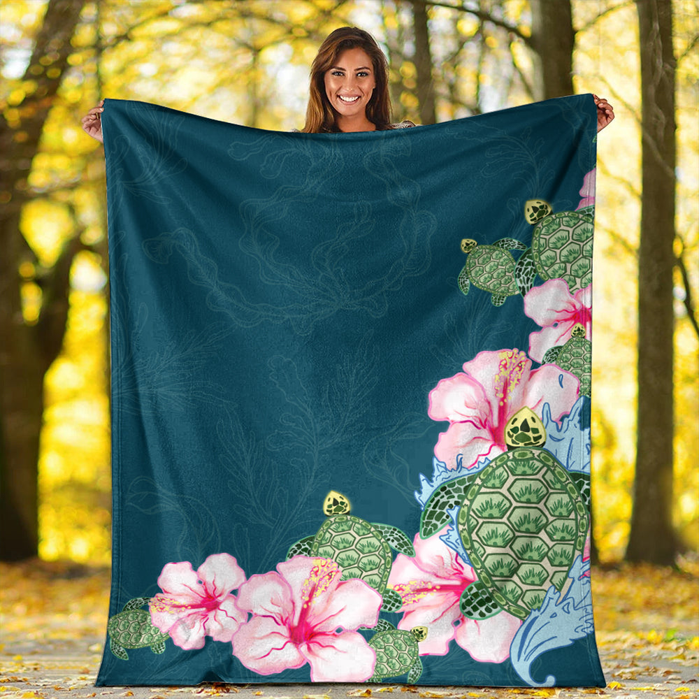 Hawaii Premium Blanket Hibiscus Turtle Dance-Myprintsy