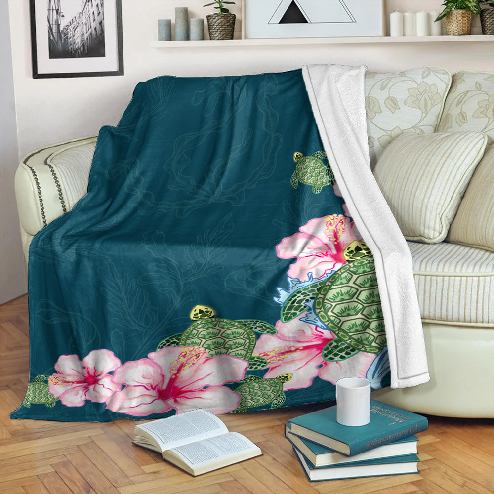 Hawaii Premium Blanket Hibiscus Turtle Dance-Myprintsy