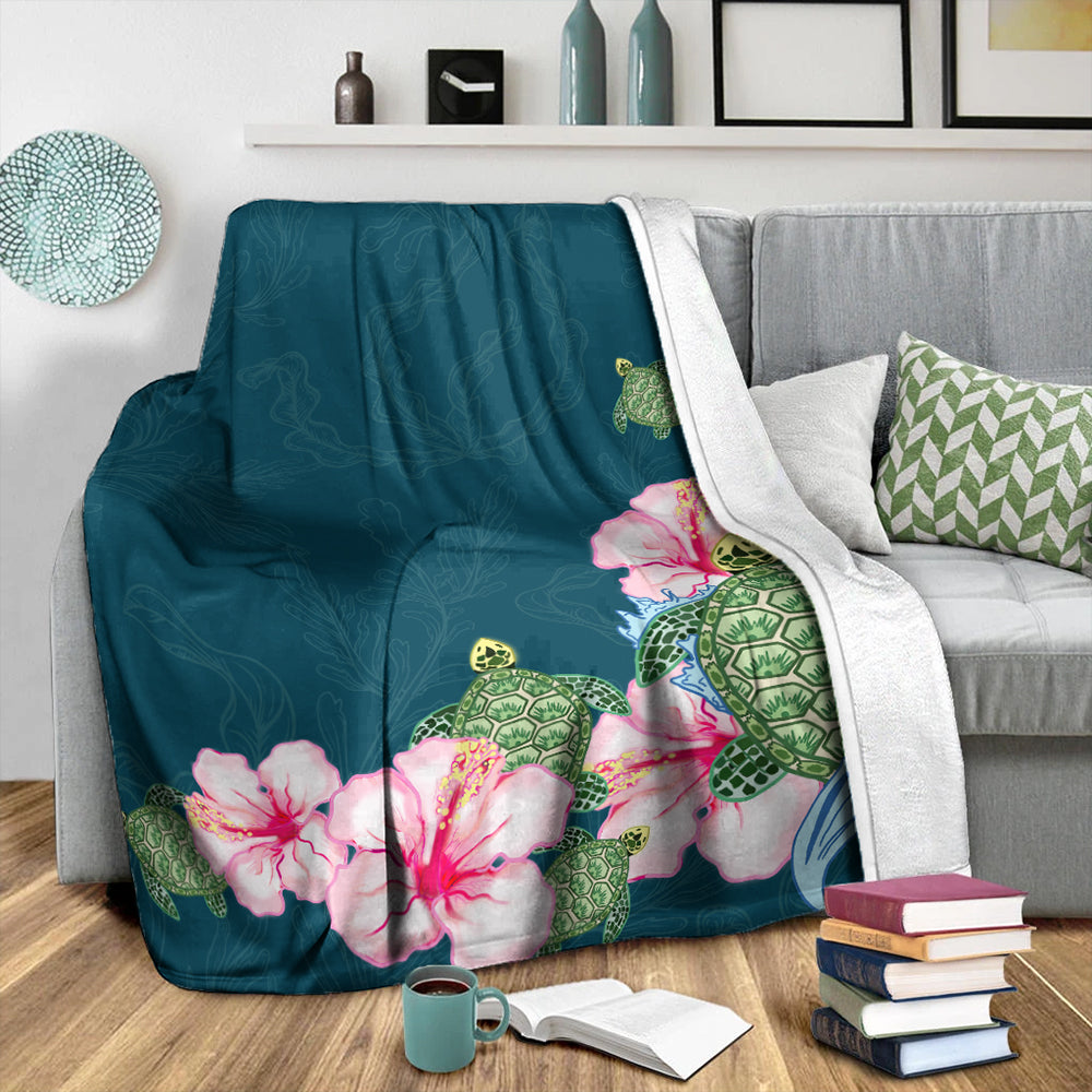 Hawaii Premium Blanket Hibiscus Turtle Dance-Myprintsy