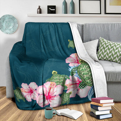 Hawaii Premium Blanket Hibiscus Turtle Dance-Myprintsy