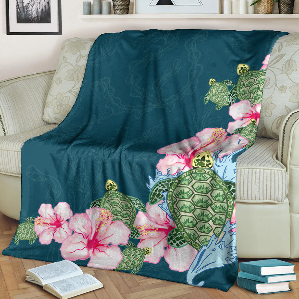 Hawaii Premium Blanket Hibiscus Turtle Dance-Myprintsy