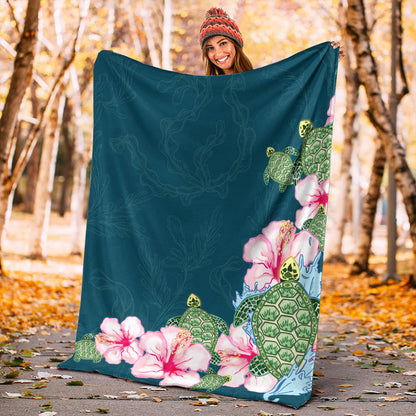 Hawaii Premium Blanket Hibiscus Turtle Dance-Myprintsy