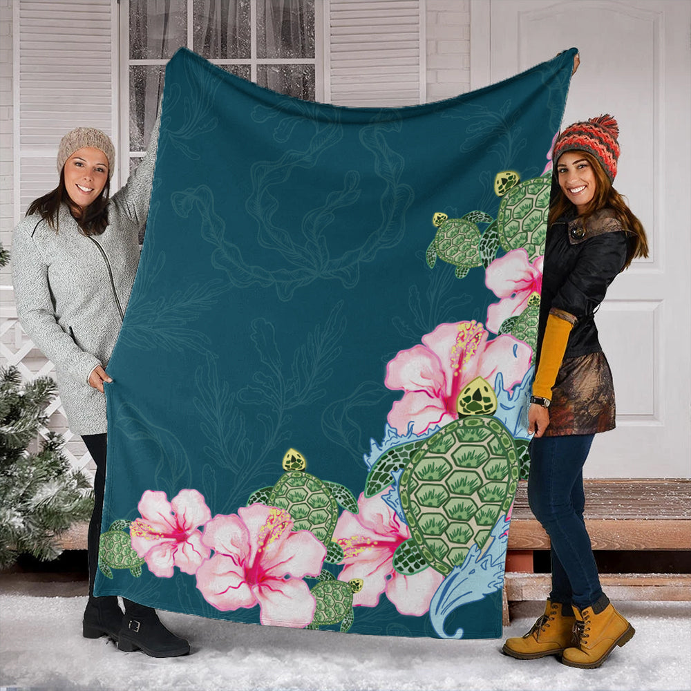 Hawaii Premium Blanket Hibiscus Turtle Dance-Myprintsy