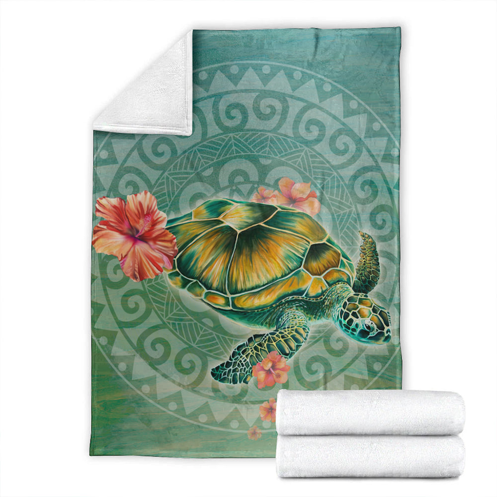 Hawaii Premium Blanket Hibiscus Turtle Swimming-Myprintsy