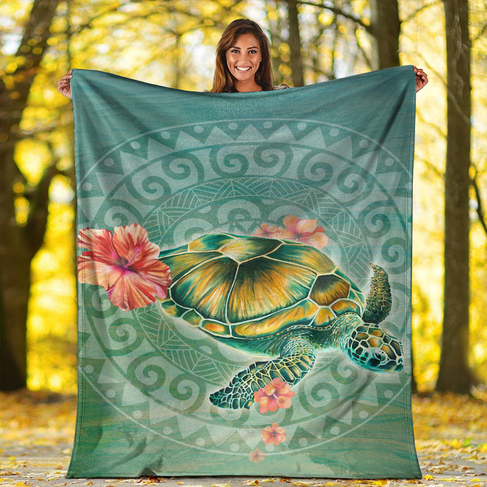 Hawaii Premium Blanket Hibiscus Turtle Swimming-Myprintsy