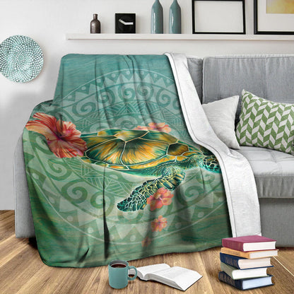 Hawaii Premium Blanket Hibiscus Turtle Swimming-Myprintsy