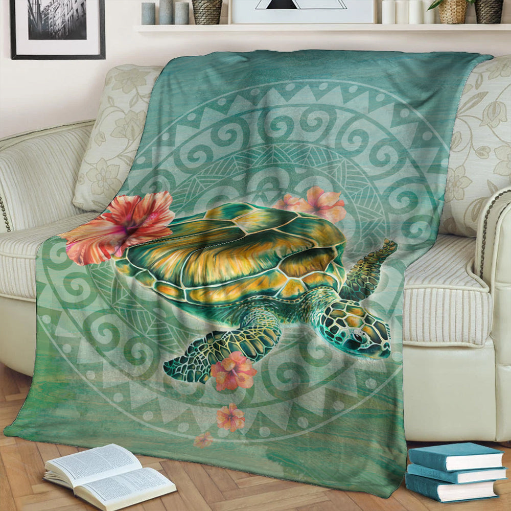 Hawaii Premium Blanket Hibiscus Turtle Swimming-Myprintsy