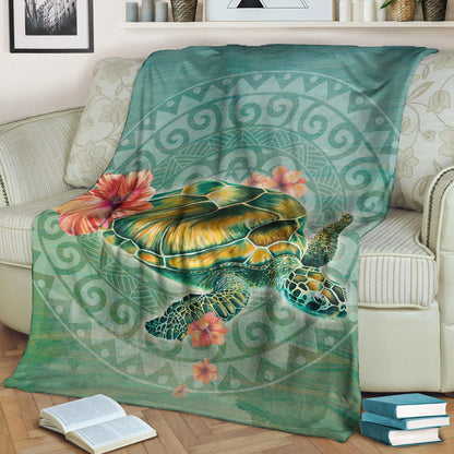 Hawaii Premium Blanket Hibiscus Turtle Swimming-Myprintsy