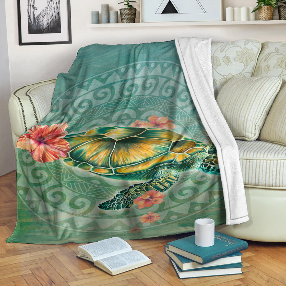 Hawaii Premium Blanket Hibiscus Turtle Swimming-Myprintsy