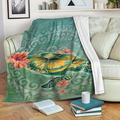 Hawaii Premium Blanket Hibiscus Turtle Swimming-Myprintsy