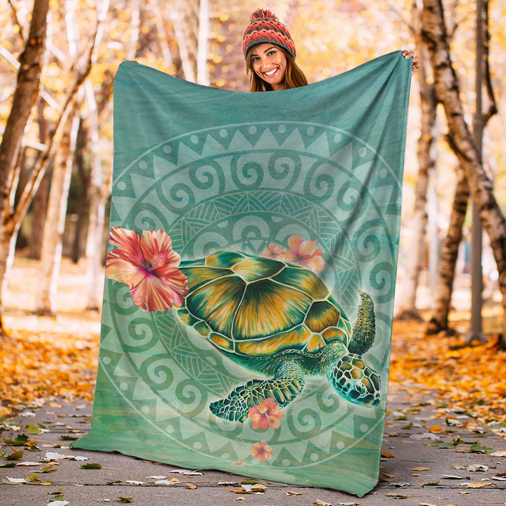 Hawaii Premium Blanket Hibiscus Turtle Swimming-Myprintsy