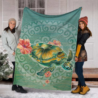 Hawaii Premium Blanket Hibiscus Turtle Swimming-Myprintsy