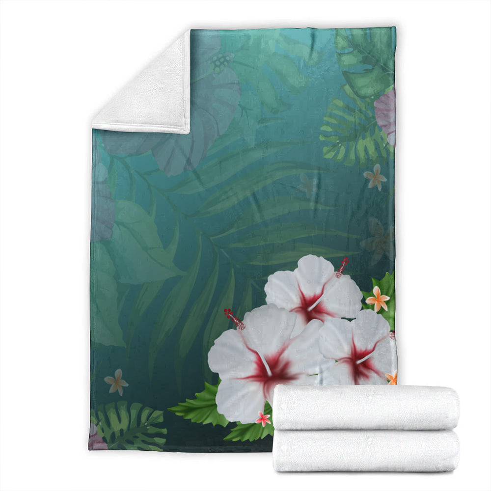 Hawaii Premium Blanket Hibiscus White Flower Gleeful-Myprintsy