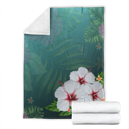 Hawaii Premium Blanket Hibiscus White Flower Gleeful-Myprintsy