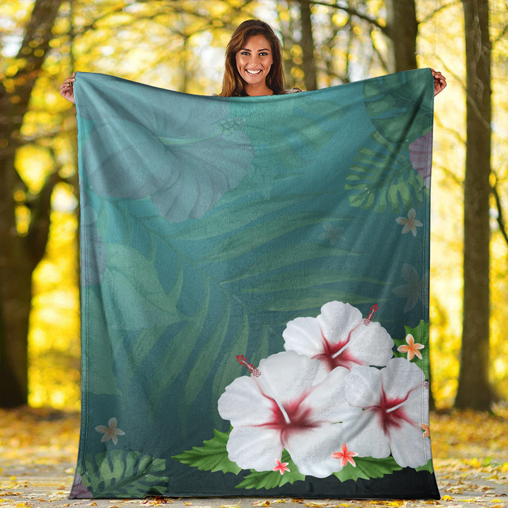 Hawaii Premium Blanket Hibiscus White Flower Gleeful-Myprintsy