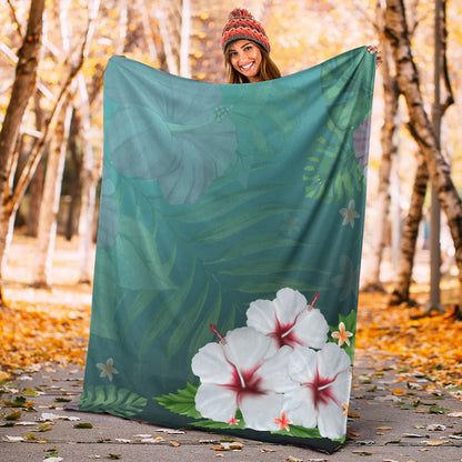 Hawaii Premium Blanket Hibiscus White Flower Gleeful-Myprintsy