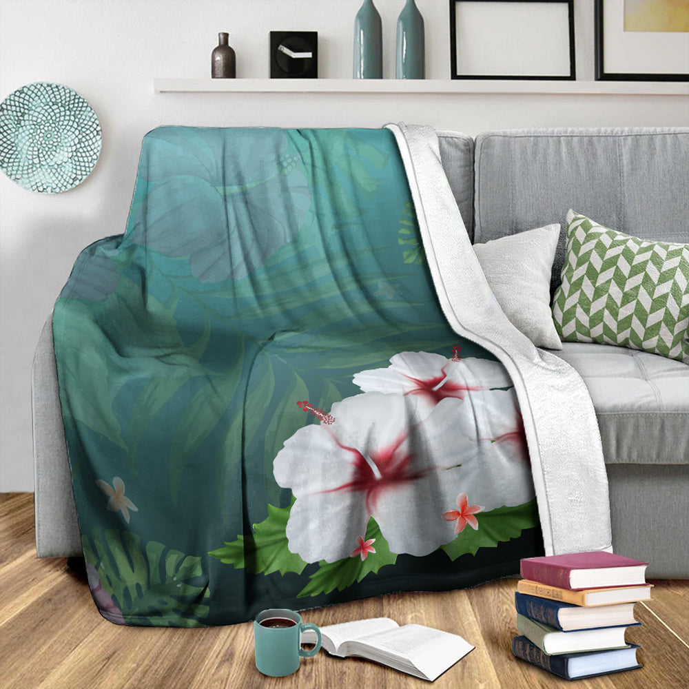 Hawaii Premium Blanket Hibiscus White Flower Gleeful-Myprintsy