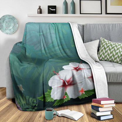 Hawaii Premium Blanket Hibiscus White Flower Gleeful-Myprintsy