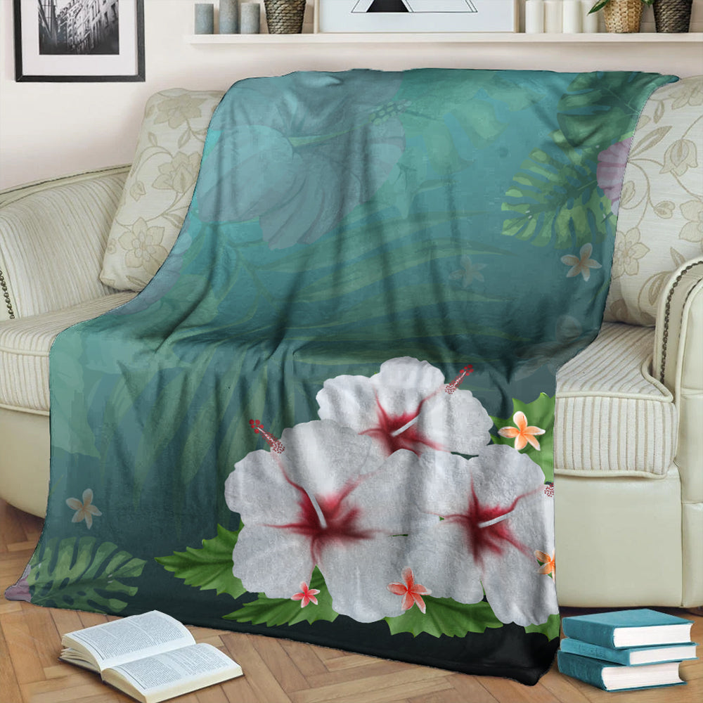 Hawaii Premium Blanket Hibiscus White Flower Gleeful-Myprintsy
