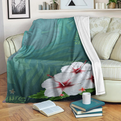Hawaii Premium Blanket Hibiscus White Flower Gleeful-Myprintsy