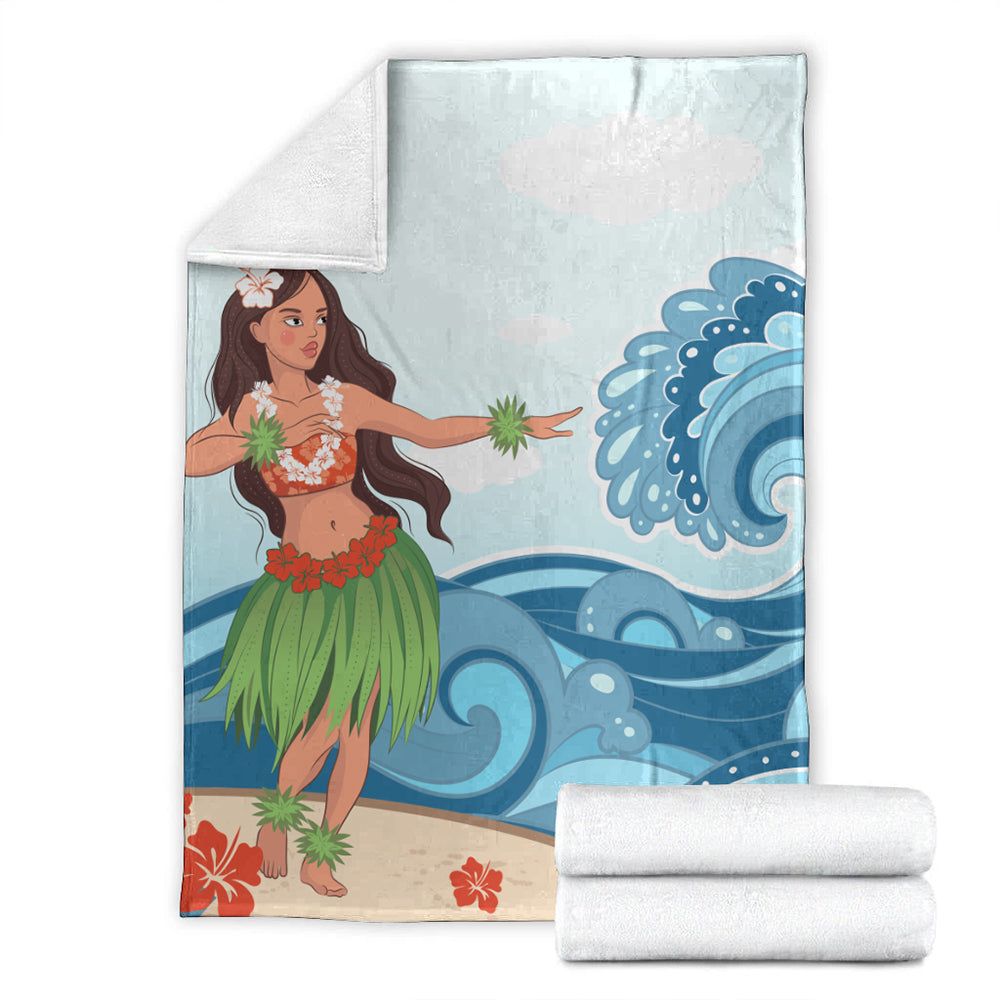 Hawaii Premium Blanket Hula Dance Cartoon-Myprintsy