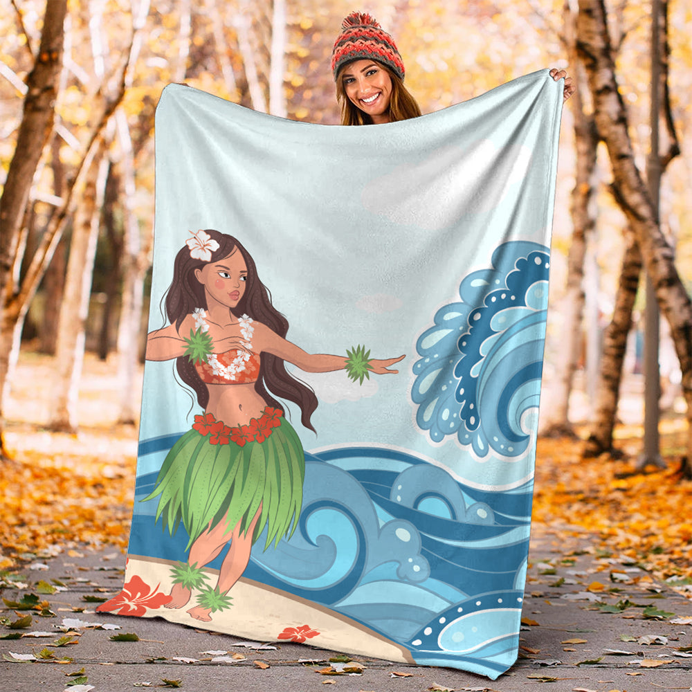 Hawaii Premium Blanket Hula Dance Cartoon-Myprintsy