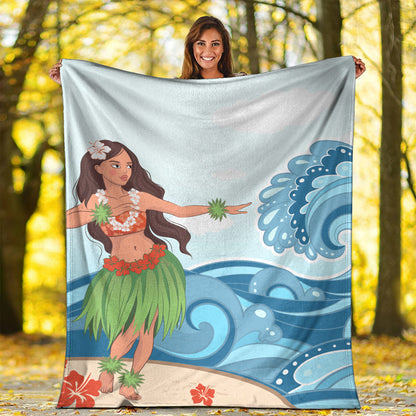 Hawaii Premium Blanket Hula Dance Cartoon-Myprintsy