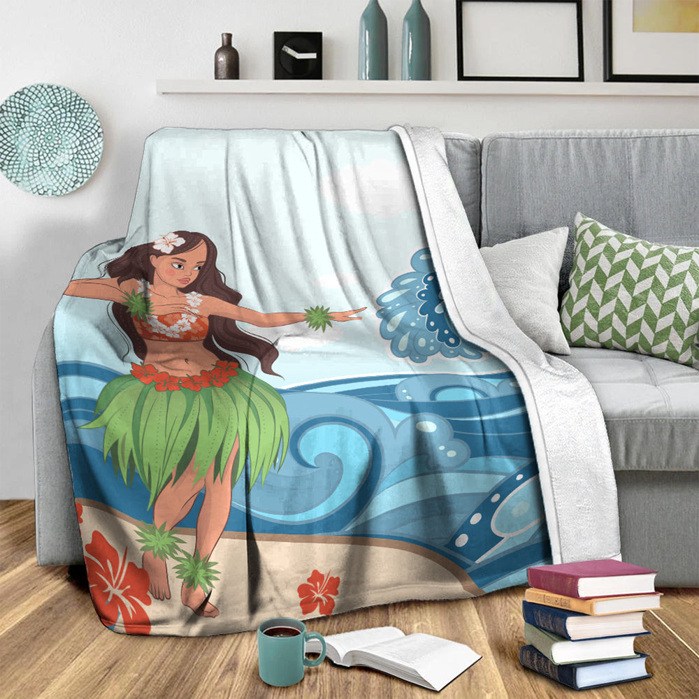 Hawaii Premium Blanket Hula Dance Cartoon-Myprintsy