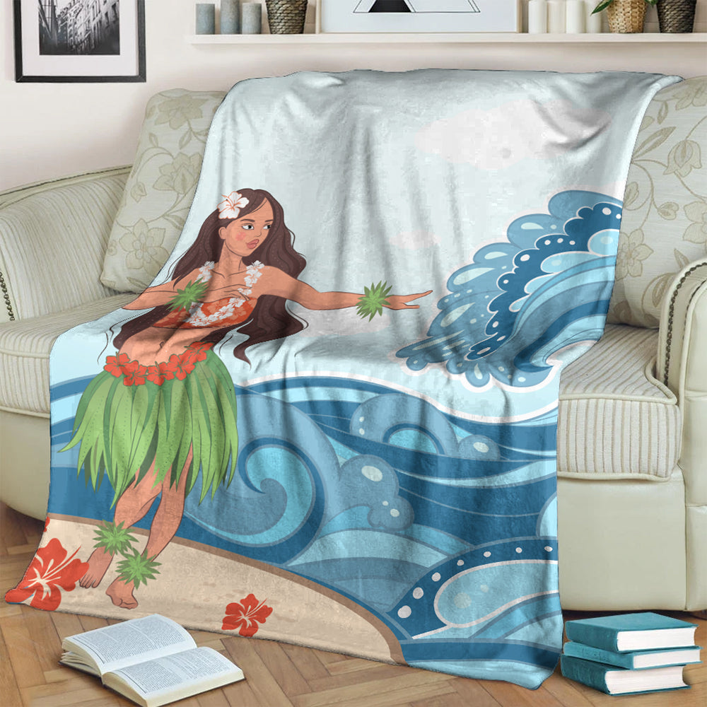 Hawaii Premium Blanket Hula Dance Cartoon-Myprintsy