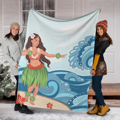 Hawaii Premium Blanket Hula Dance Cartoon-Myprintsy