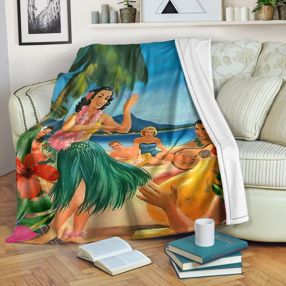 Hawaii Premium Blanket Hula Dance On Beach-Myprintsy