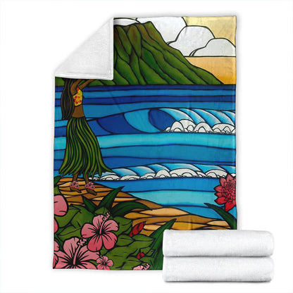 Hawaii Premium Blanket Hula Girl Dance Picture-Myprintsy