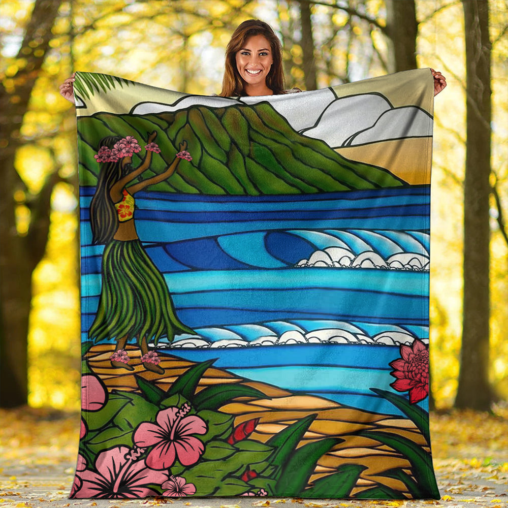 Hawaii Premium Blanket Hula Girl Dance Picture-Myprintsy