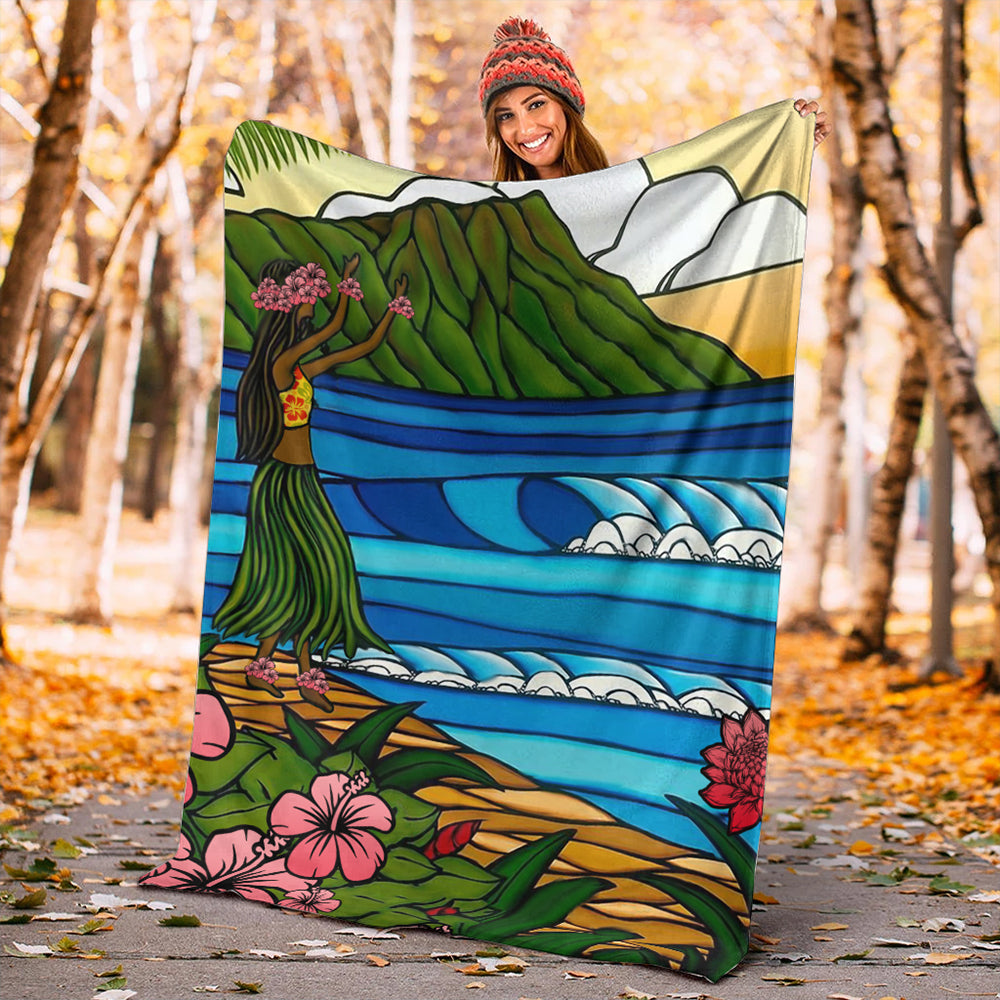 Hawaii Premium Blanket Hula Girl Dance Picture-Myprintsy