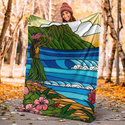 Hawaii Premium Blanket Hula Girl Dance Picture-Myprintsy